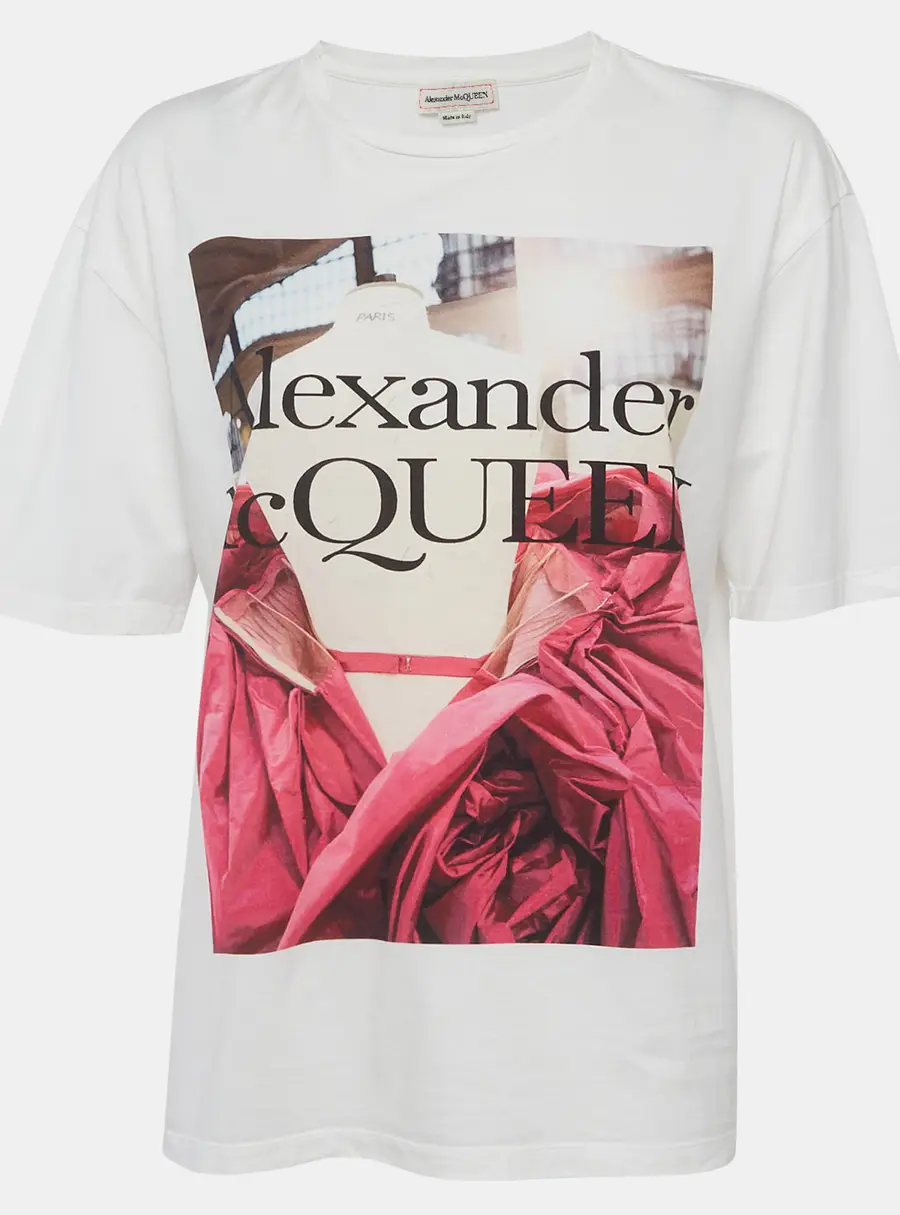 Alexander McQueen White Rose Dress Graphic Jersey T-Shirt M
