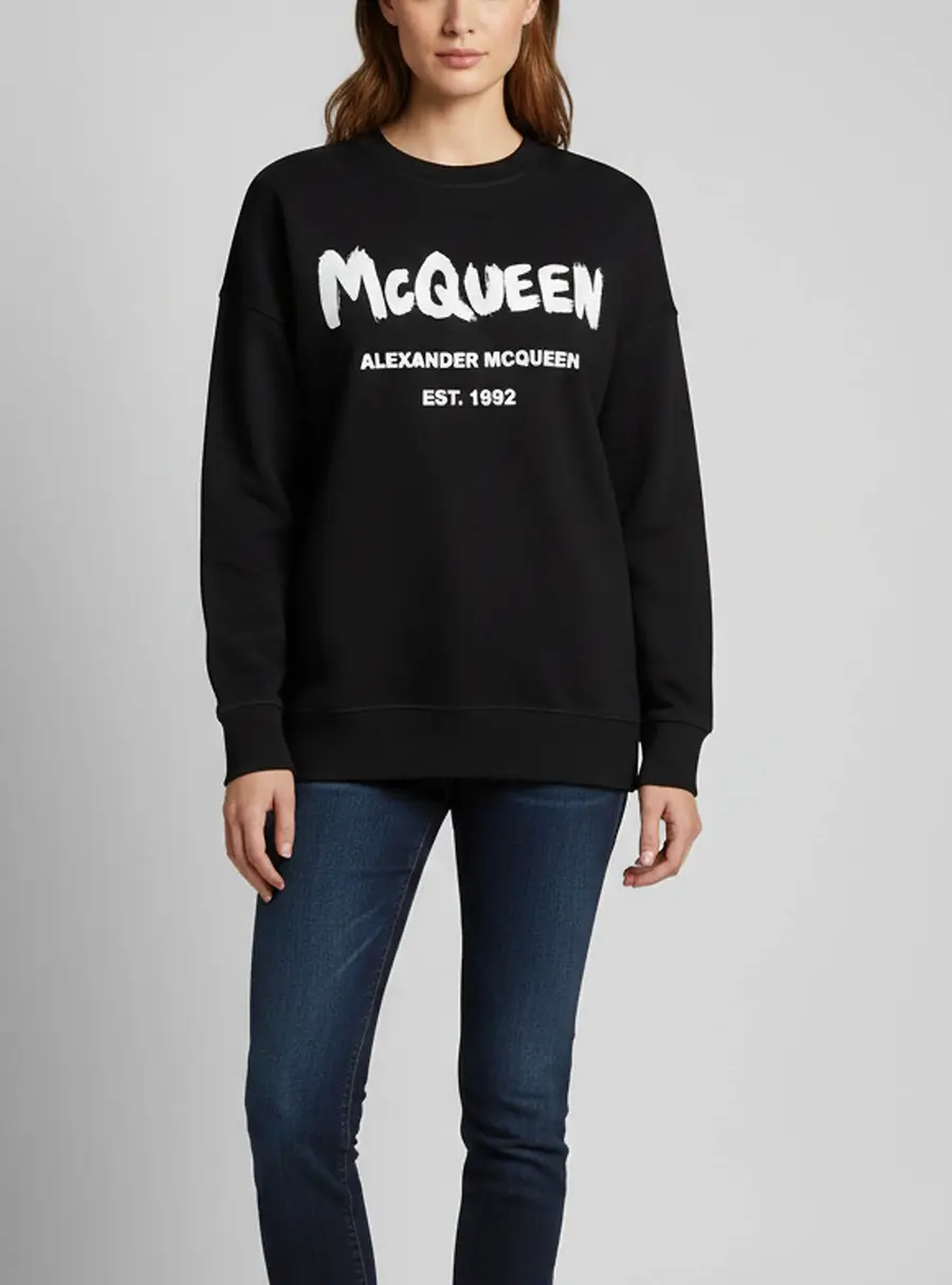 Alexander McQueen Black Logo Graphic Cotton Knit Sweatshirt M