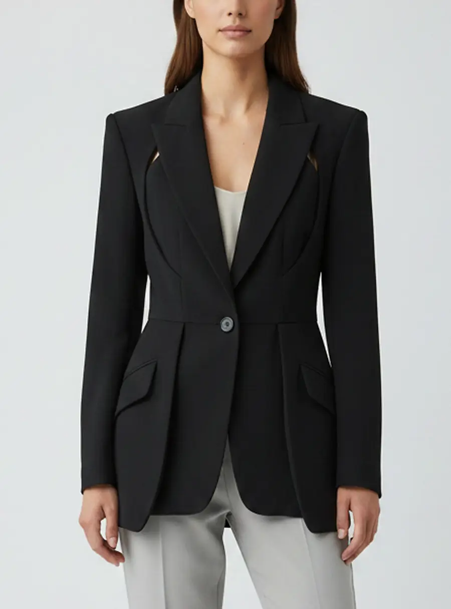 Alexander McQueen Black Wool Blend Cut Out Single Breasted Blazer M
