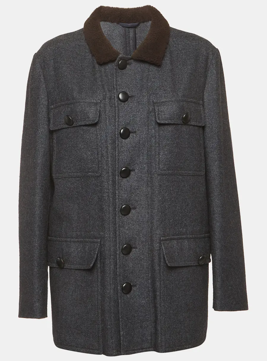 Alexander McQueen Grey Wool Blend shearling Collar Coat XL