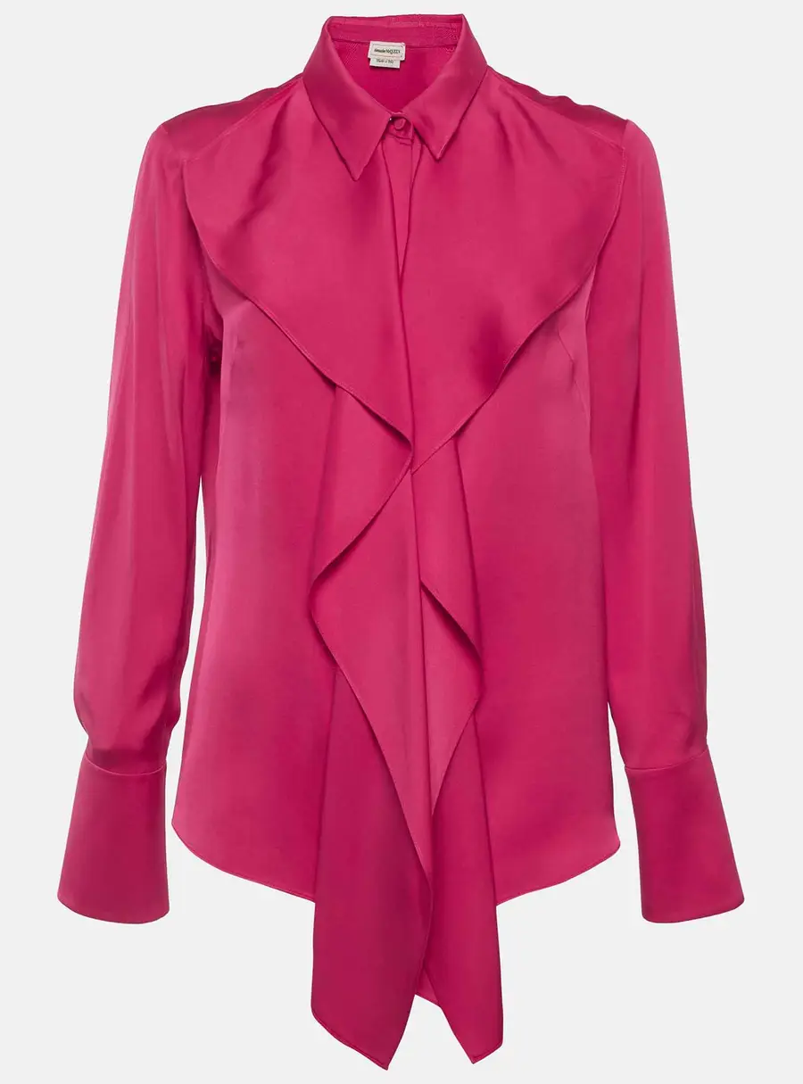 Alexander McQueen Fuchsia Satin Silk Ruffled Shirt M