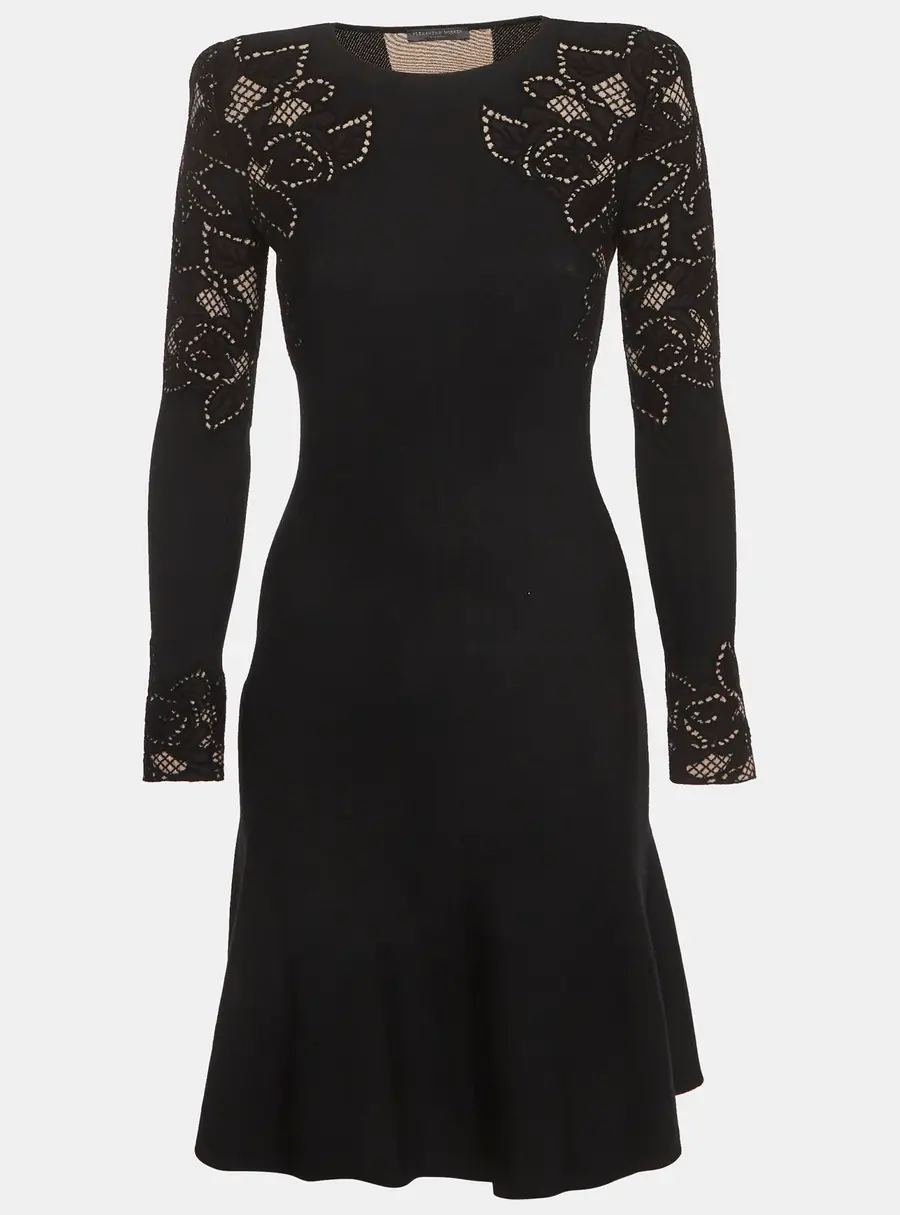 Alexander McQueen Black Floral Jacquard Mini Dress XS