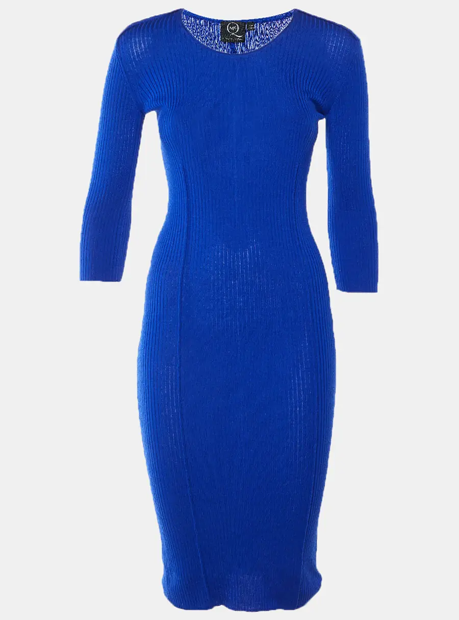 Alexander McQueen Blue Rib Knit Bodycon Dress XS
