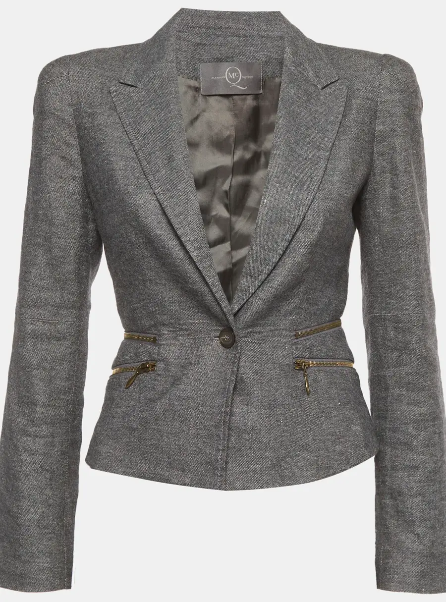Alexander McQueen Grey Linen Blend Crop Blazer S