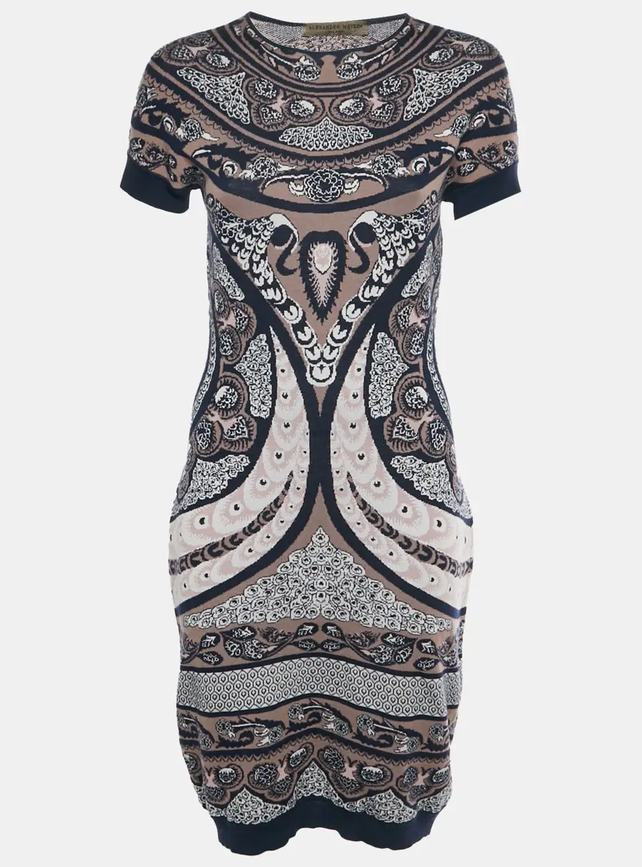 Alexander McQueen Black/Pink Stretch Jacquard Bodycon Dress L