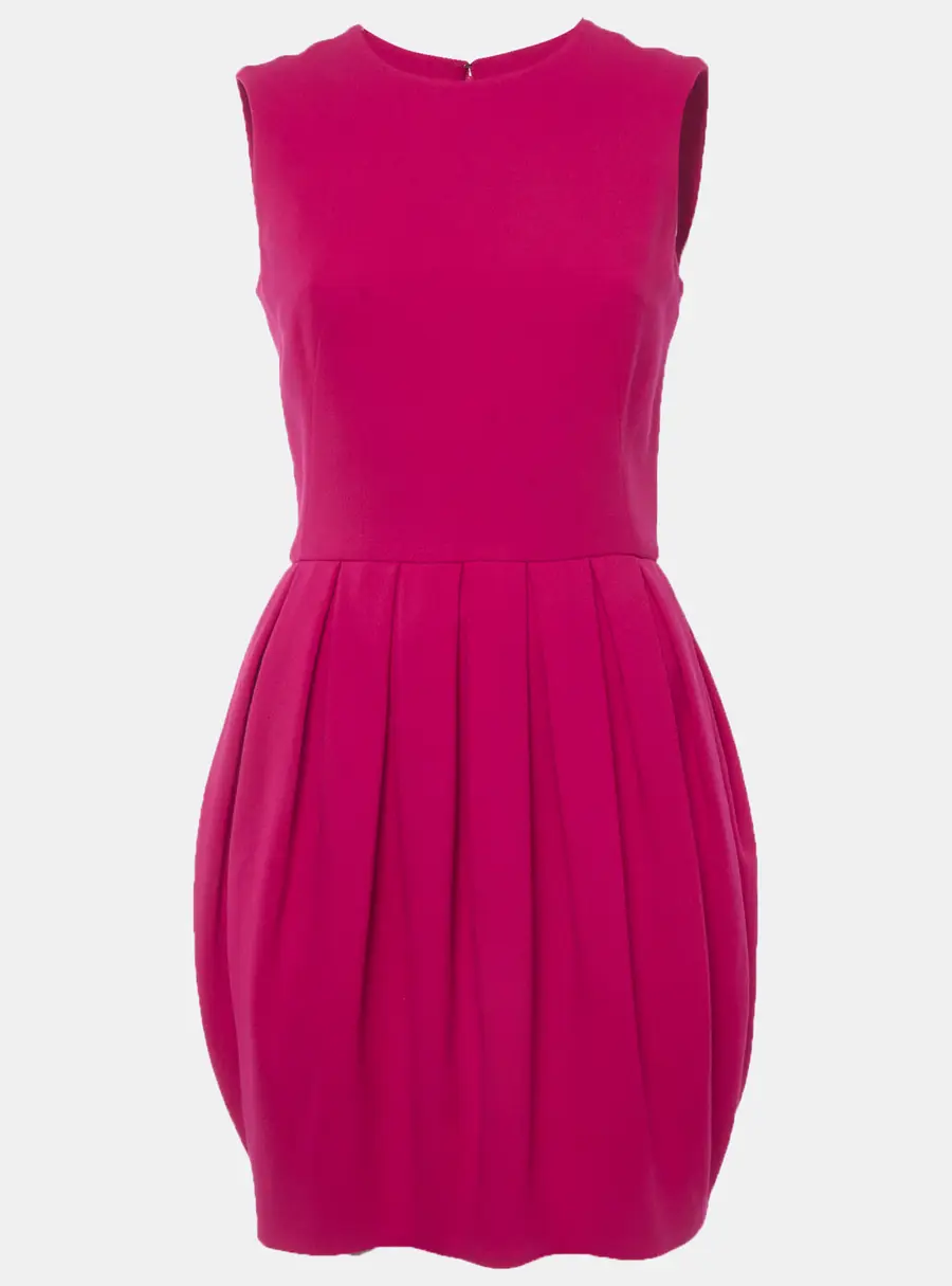 Alexander McQueen Pink Wool Crepe Pleated Bubble Mini Dress S