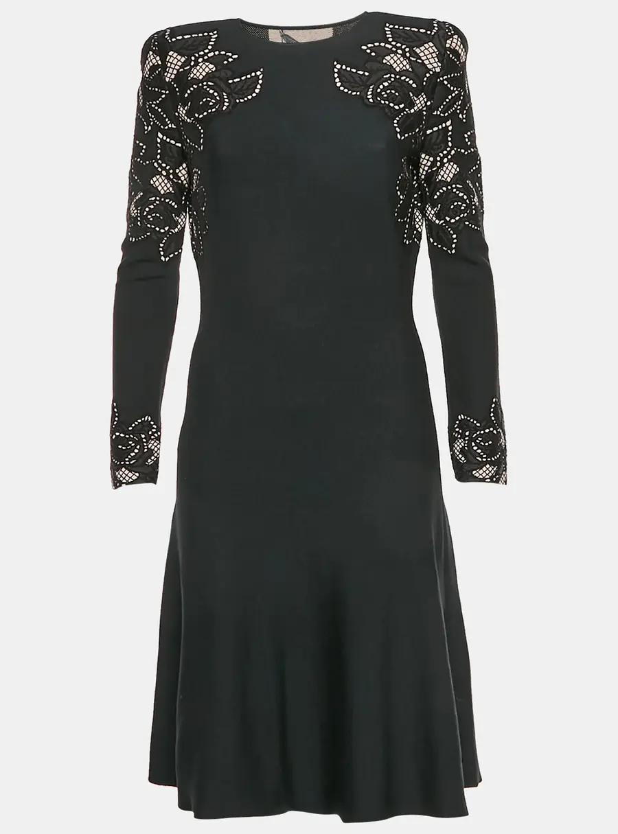 Alexander McQueen Black Floral Knit Midi Dress L
