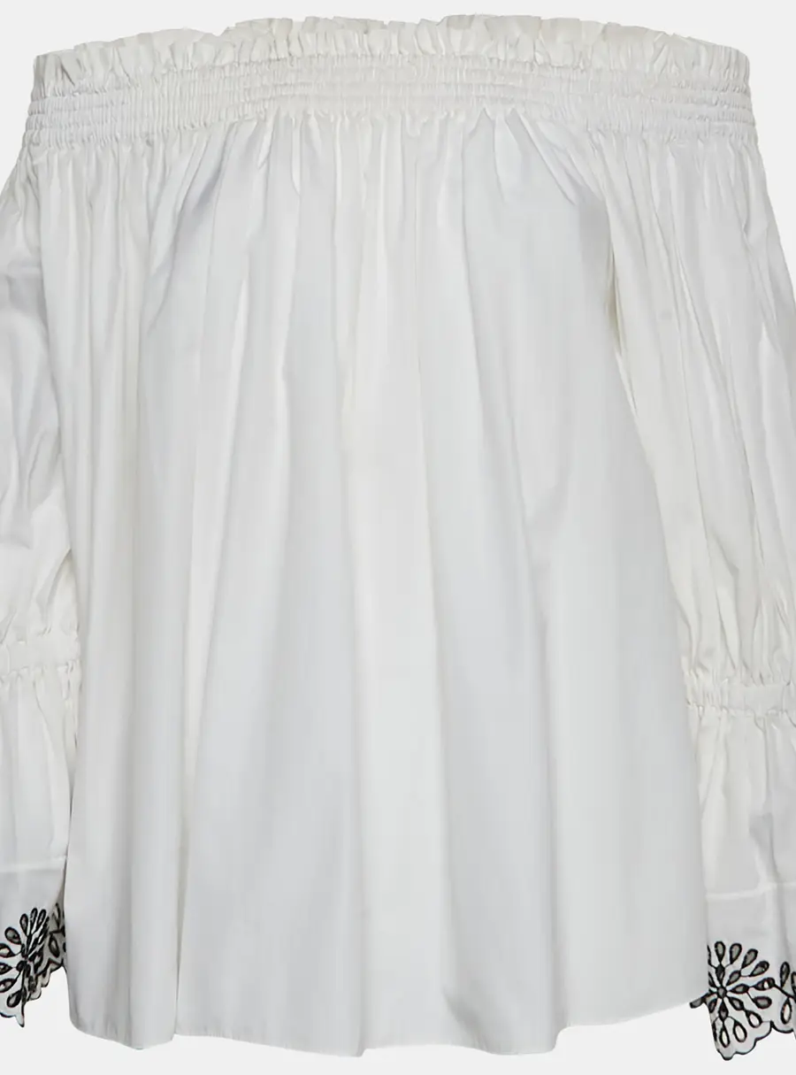 Alexander McQueen White Cotton Poplin Long Sleeve Off-Shoulder Top S