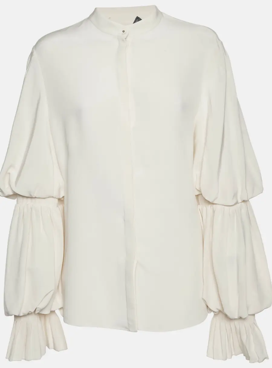 Alexander McQueen Beige Silk Ruffle Sleeve Button Up Shirt L