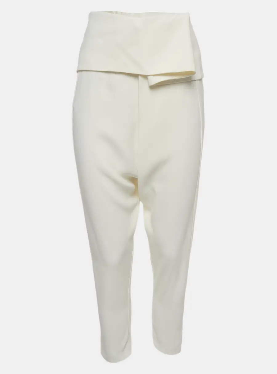 Alexander McQueen White Rayon Blend Foldover Waistband Pants M