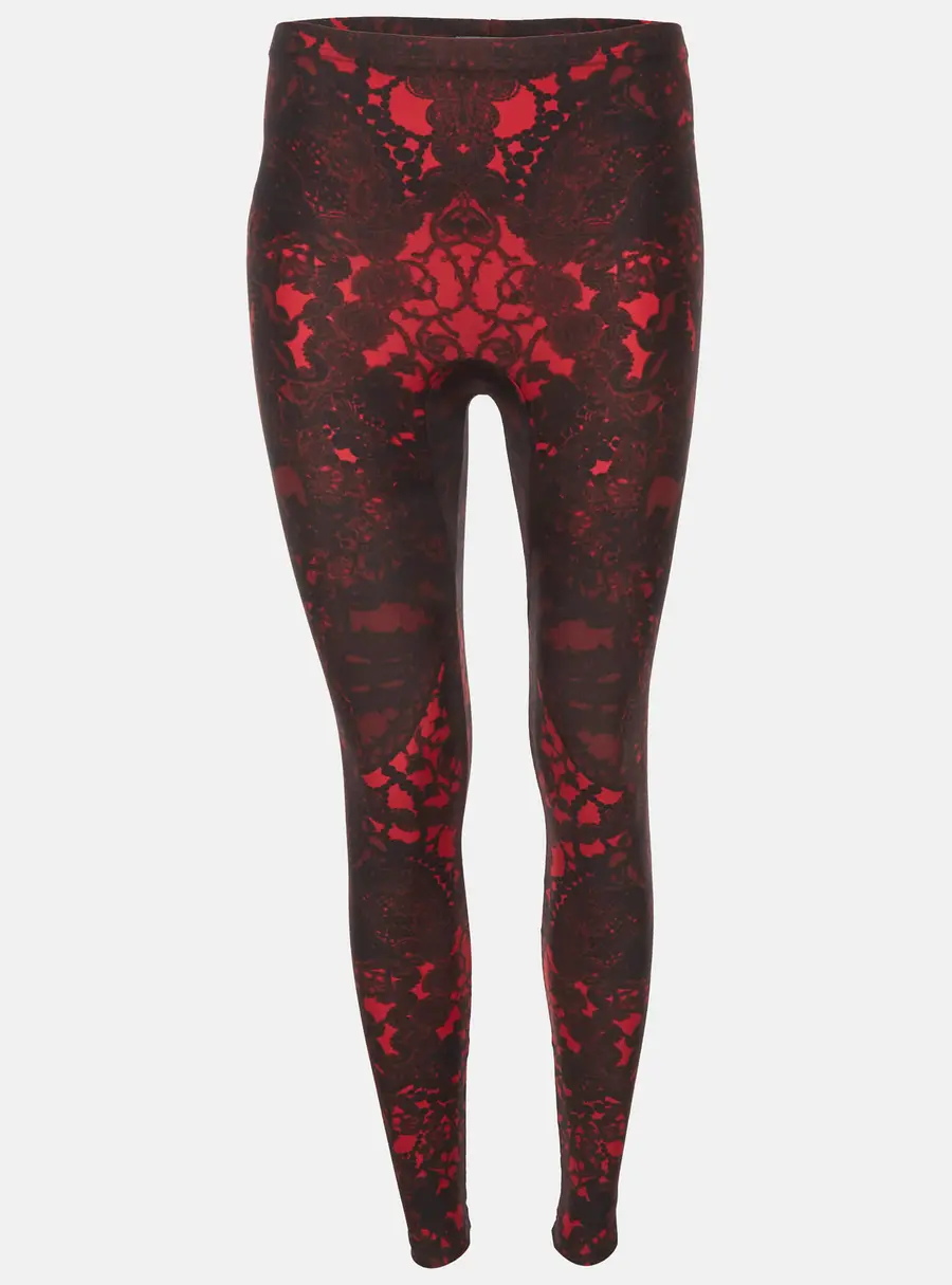Alexander McQueen Red/Black Victorian Lace Print Knit Leggings S
