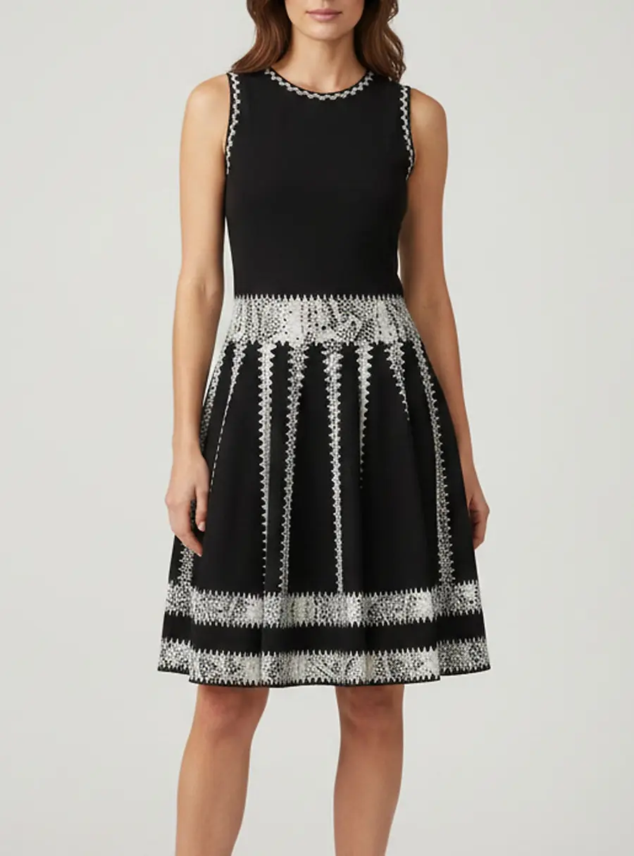 Alexander McQueen Monochrome Snakeskin Print Jacquard Knit Skater Mini Dress XS