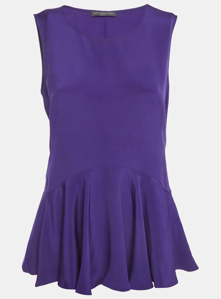 Alexander McQueen Purple Silk Peplum Sleeveless Top M
