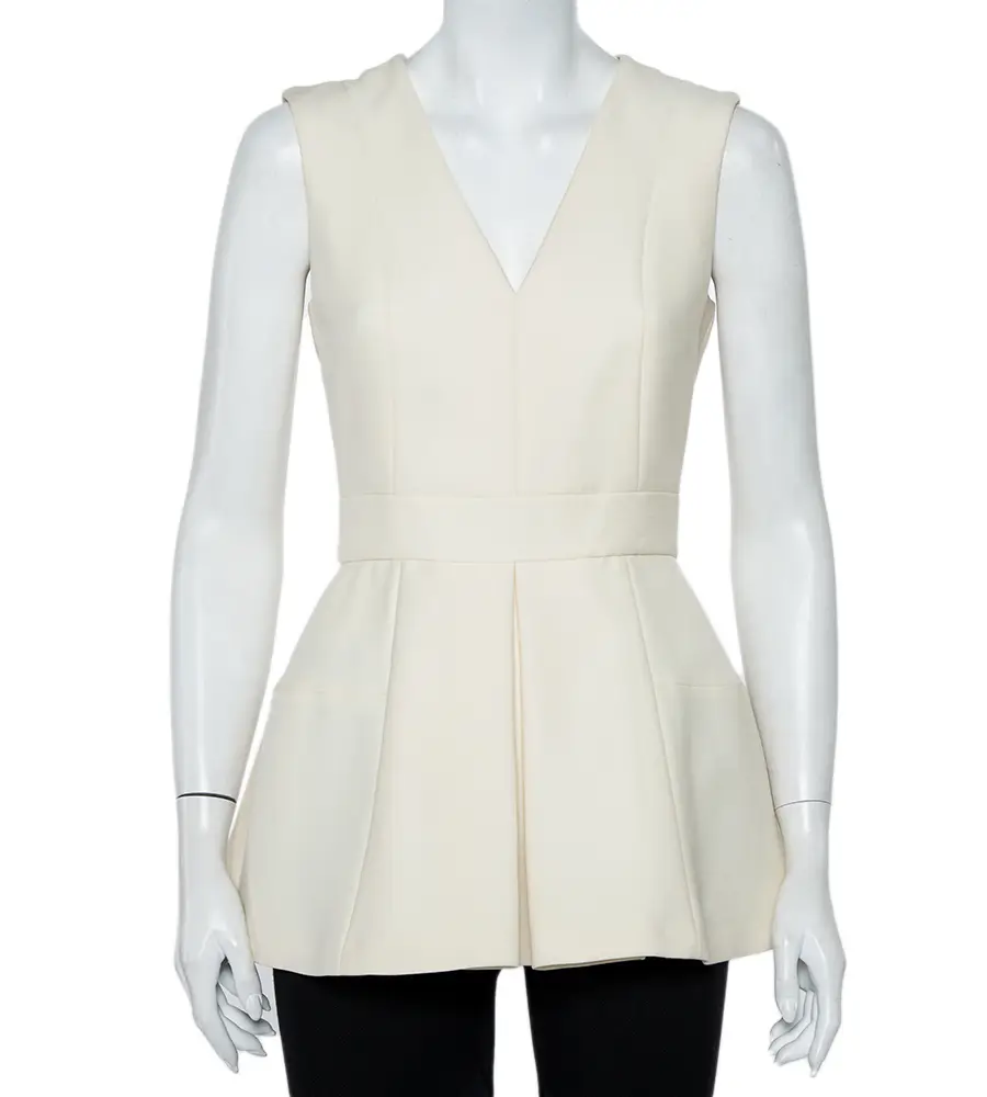 Alexander McQueen Cream Wool & Silk Sleeveless Peplum Top S