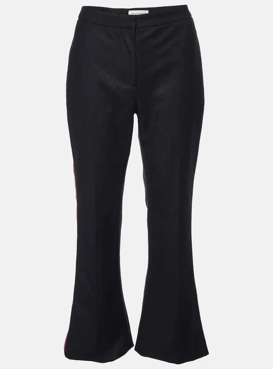 Alexander McQueen Black Wool Side Striped Flared Trouser M