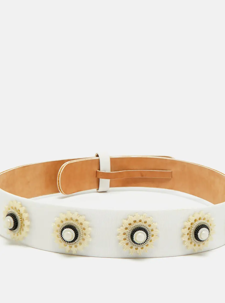 Alexander McQueen Embellished Waist Belt White Fabric