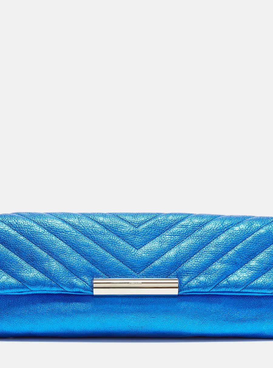 Alexander McQueen Metal Flap Metallic Blue Leather Clutch