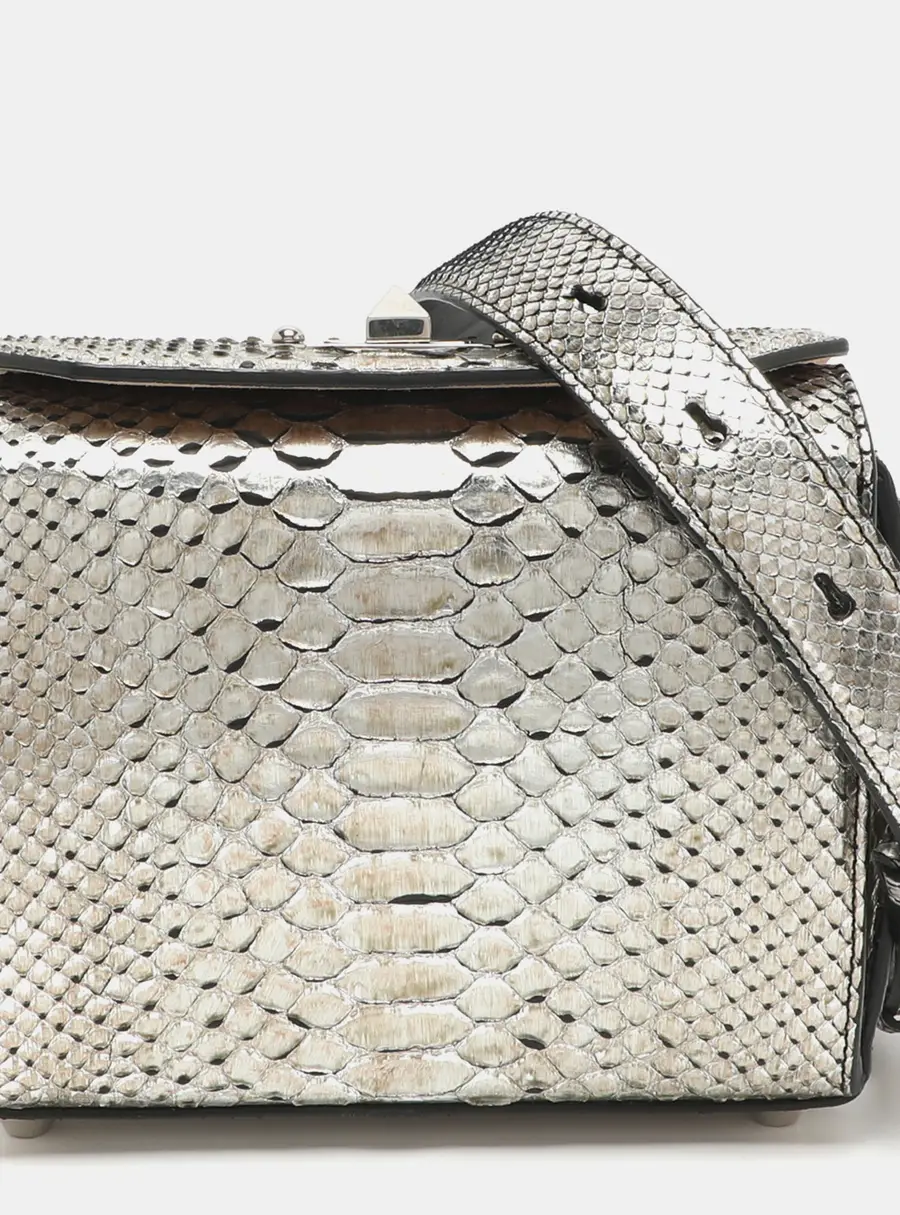 Alexander McQueen Box 19 Silver Python Shoulder Bag