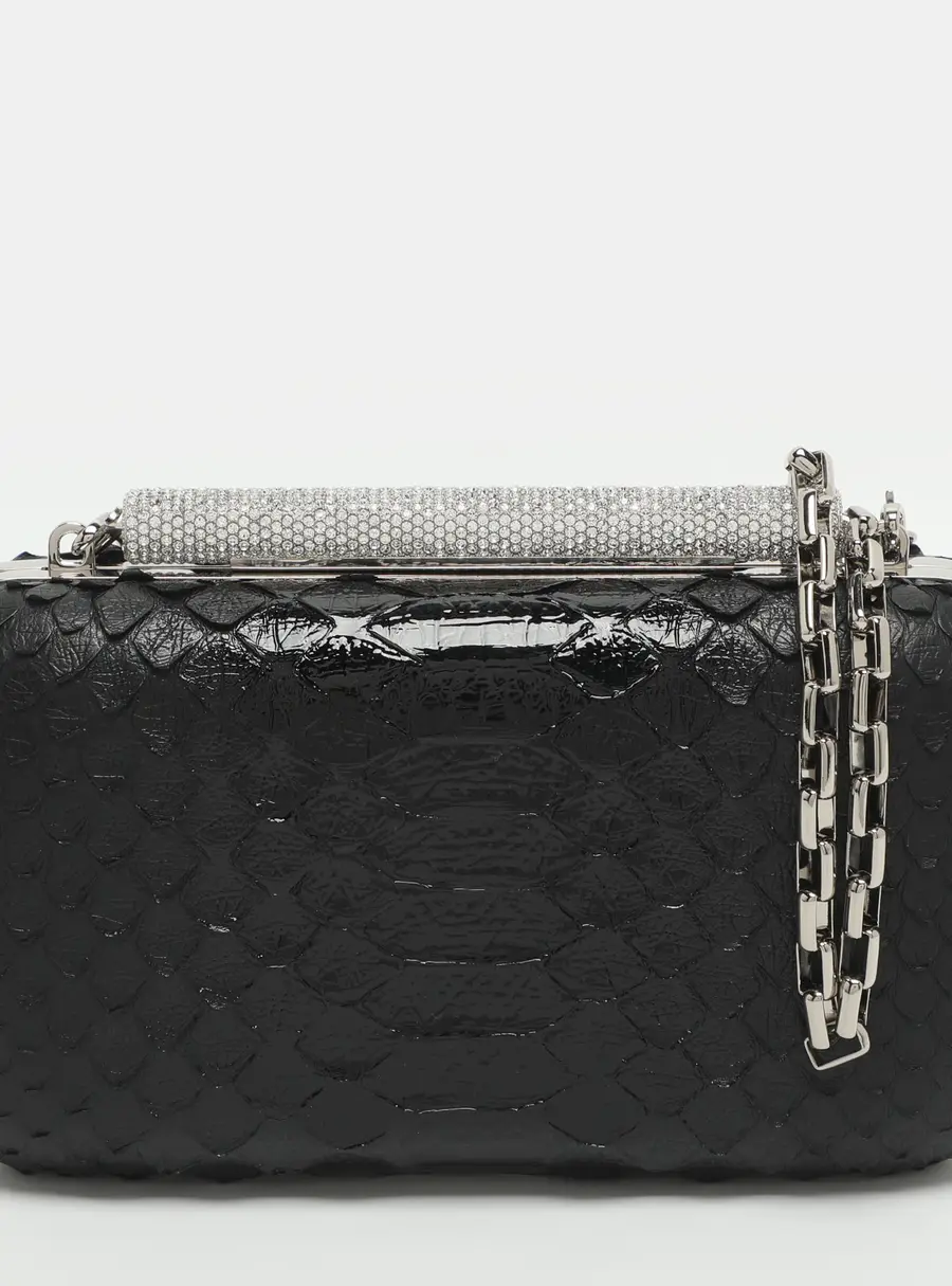 Alexander McQueen T-Bar Black Python Leather Chain Box Clutch