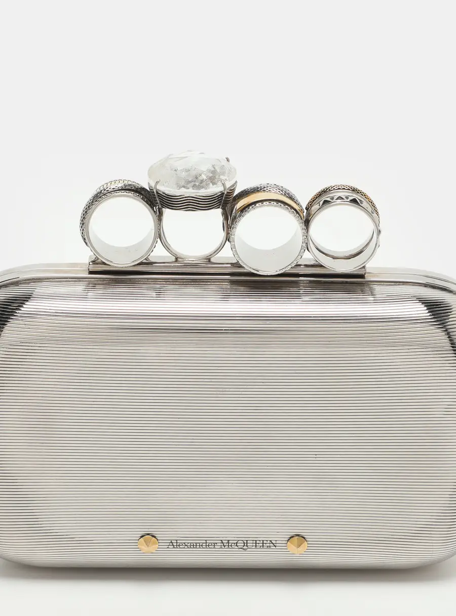 Alexander McQueen Knuckle Silver Tone Metal Clutch