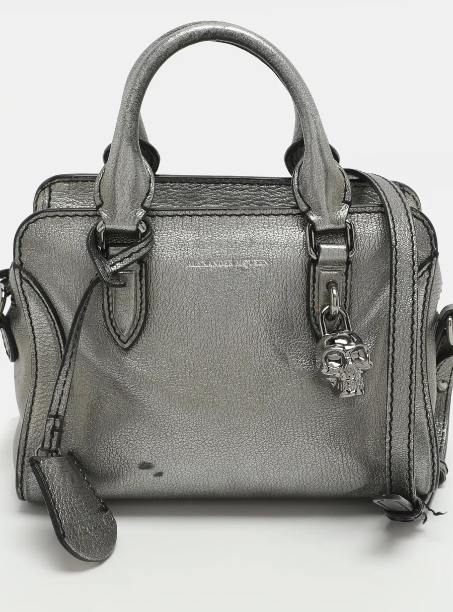 Alexander McQueen Skull Padlock Mini Silver Leather Satchel