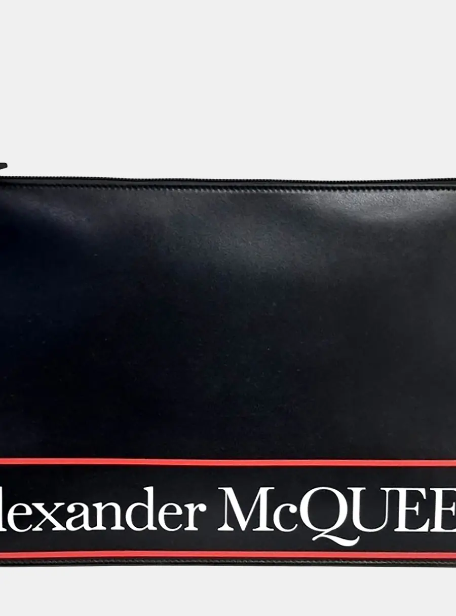 Alexander McQueen Logo Black Leather Clutch Bag