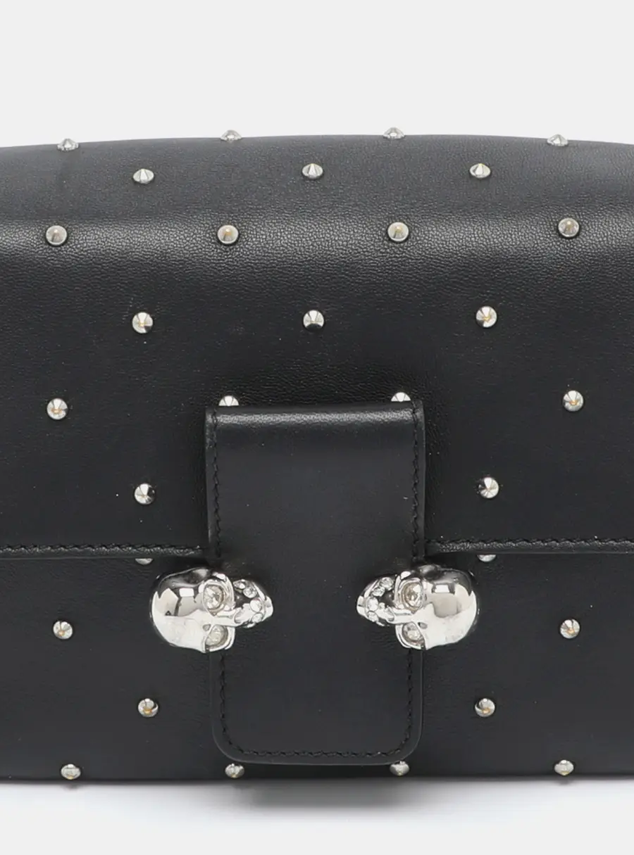 Alexander McQueen Twin Skull Black Leather Studded Shoulder Bag
