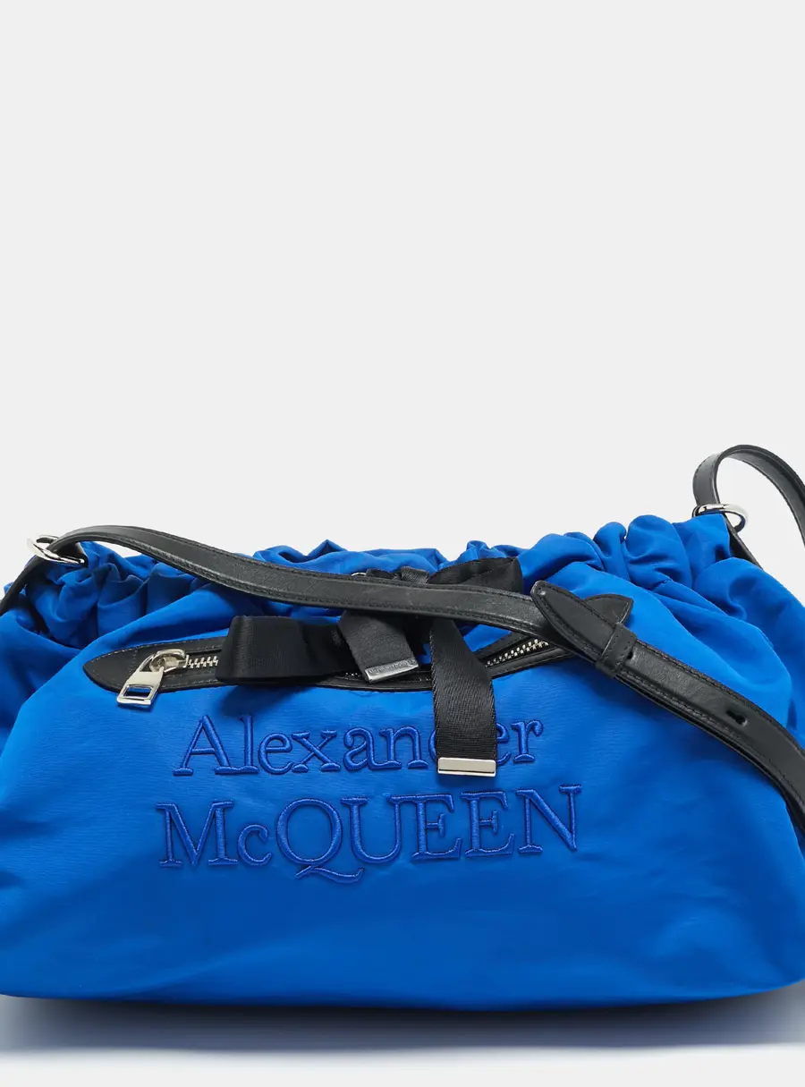 Alexander McQueen The Bundle Blue/Black Leather and Nylon Shoulder Bag