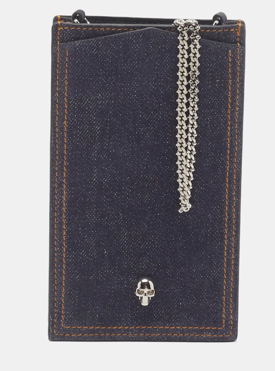 Alexander McQueen Skull Blue Denim Phone Case Chain Pouch