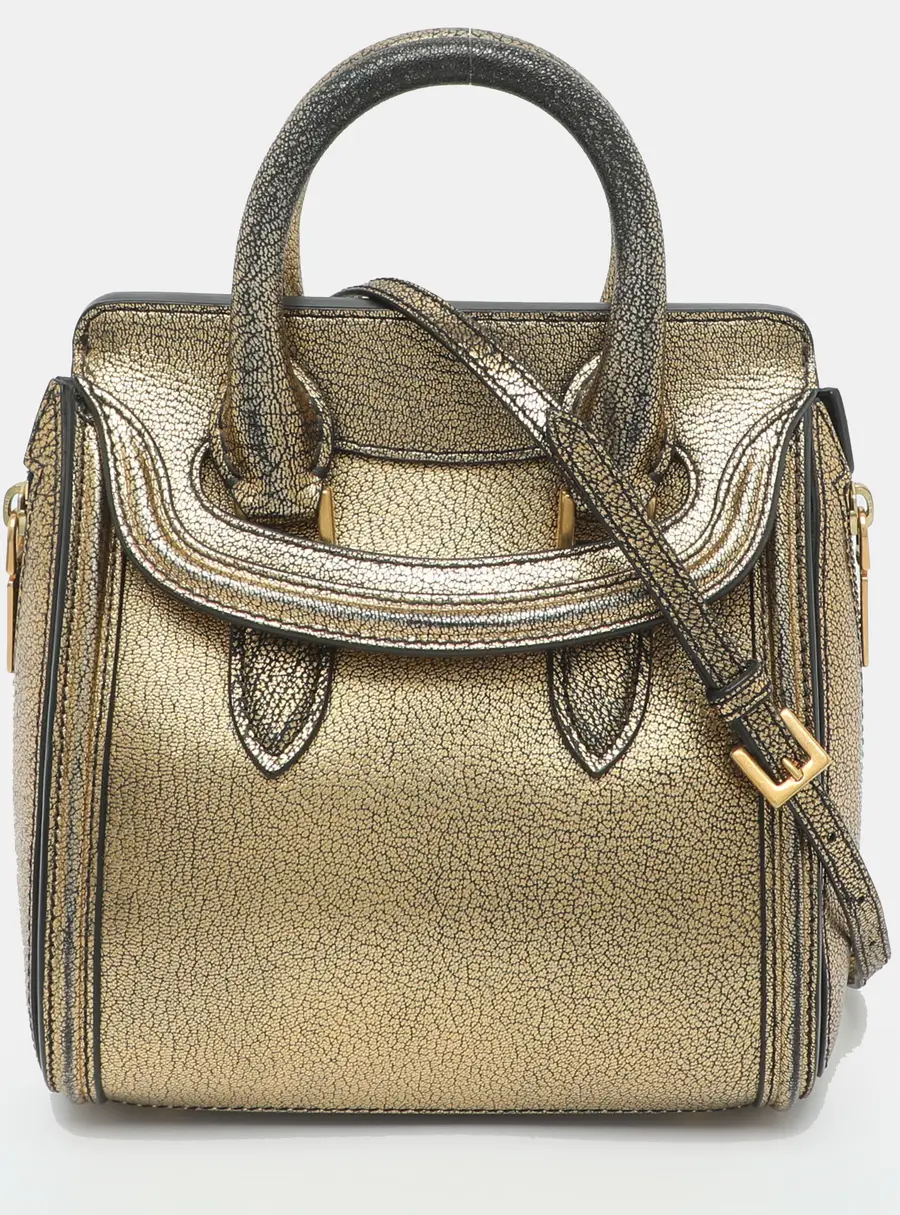 Alexander McQueen Heroine XS Gold Leather Satchel