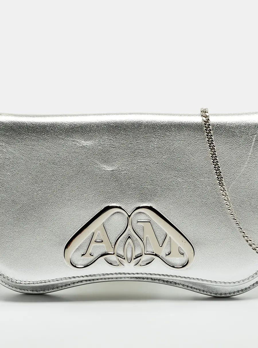 Alexander McQueen The Seal Mini Silver Leather Chain Clutch