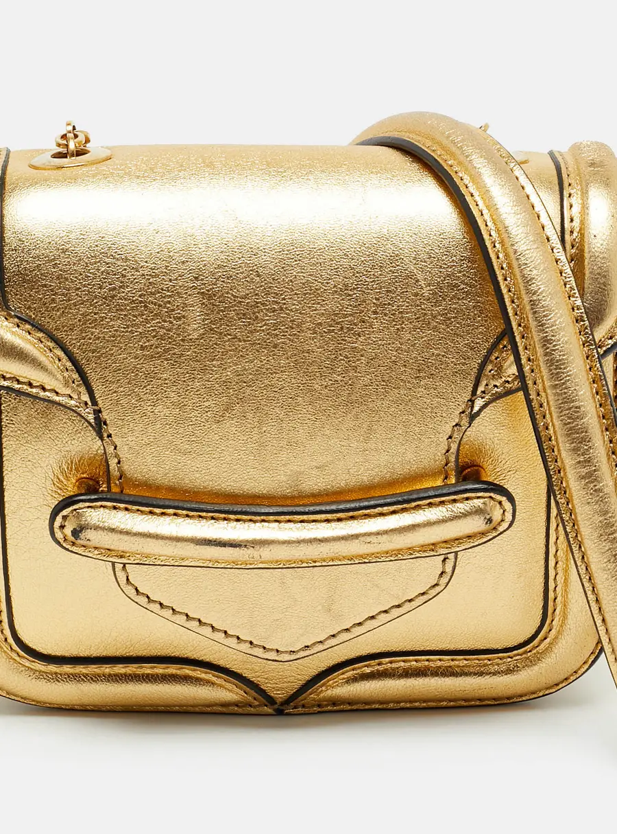 Alexander McQueen Heroine Gold Mini Leather Chain Crossbody Bag