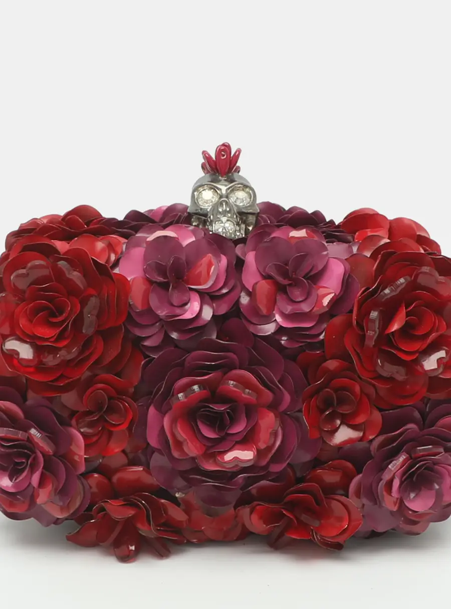 Alexander McQueen Skull Multicolor Rose Sequins Box Clutch