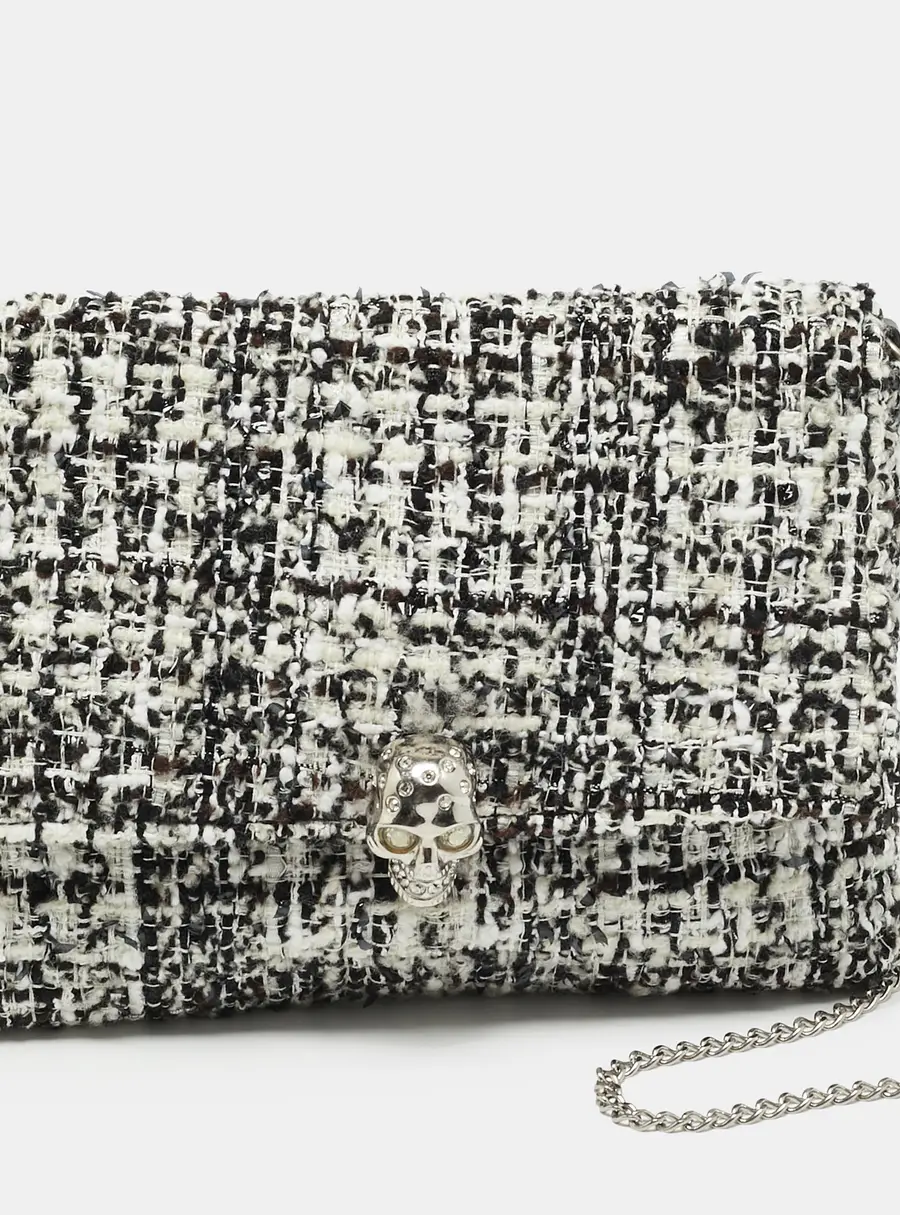Alexander McQueen Skull Crystal Black/White Tweed Chain Clutch