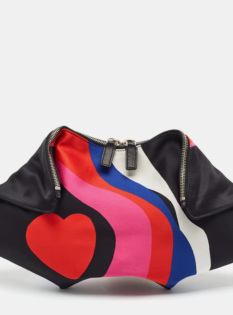 Alexander McQueen Heart Print De Manta Multicolor Satin and Leather Clutch