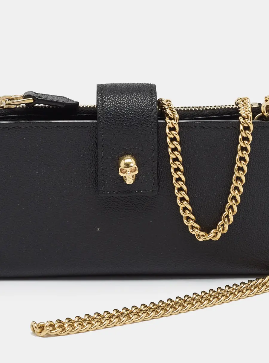 Alexander McQueen Skull Black Leather Phone Crossbody Bag