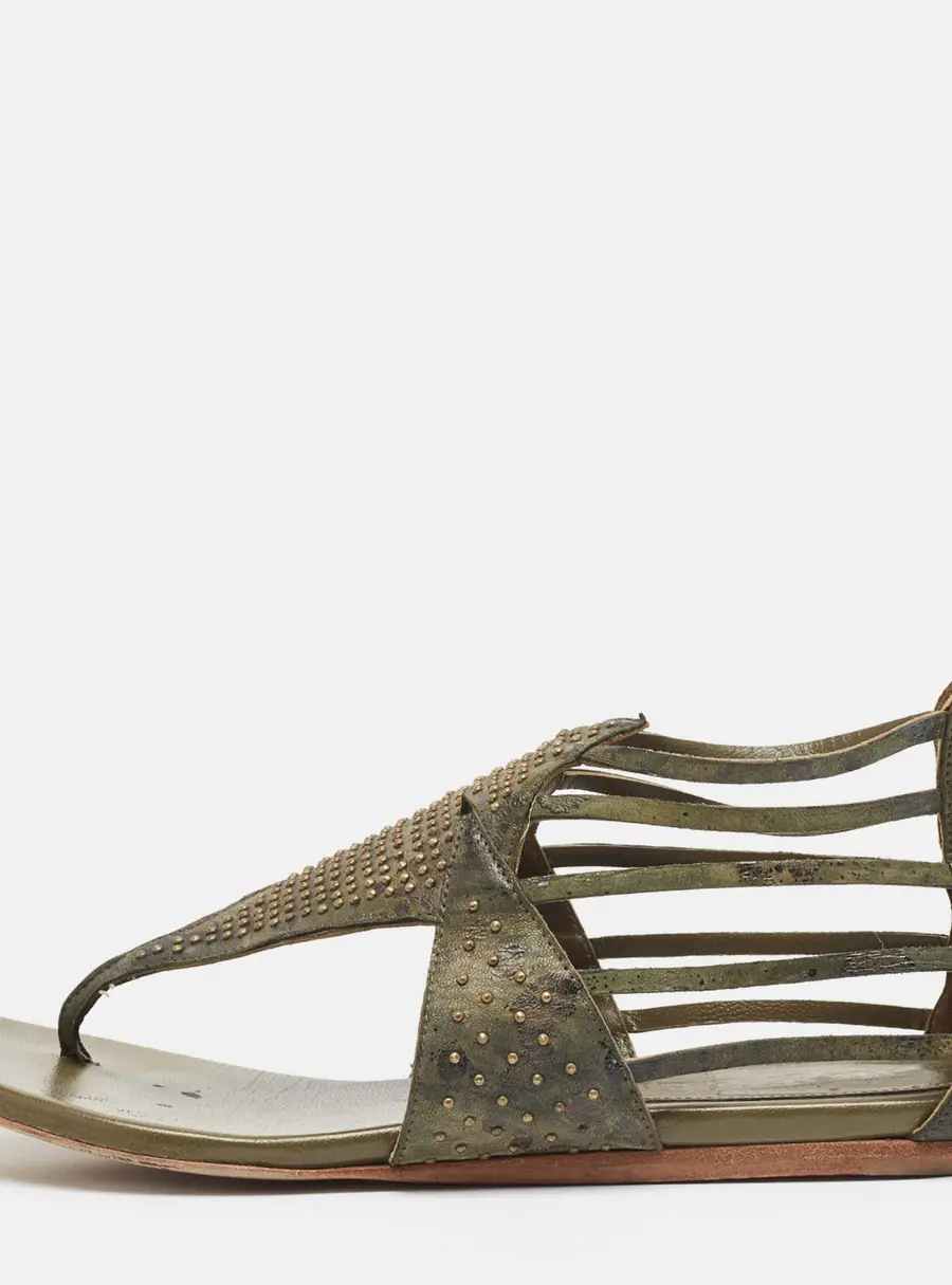 Alexander McQueen Green Leather Flat Sandals Size 38