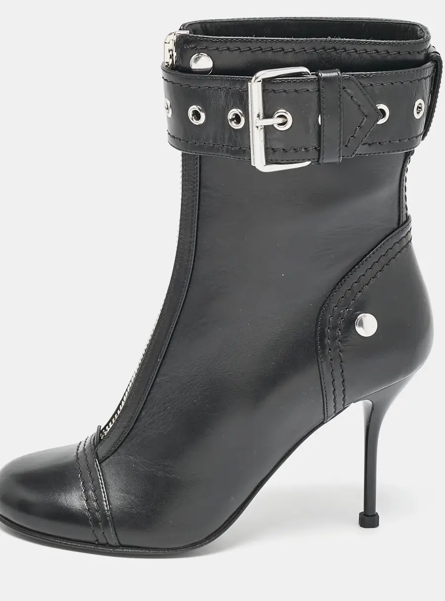 Alexander McQueen Size 38 Black Leather Ankle Length Boots
