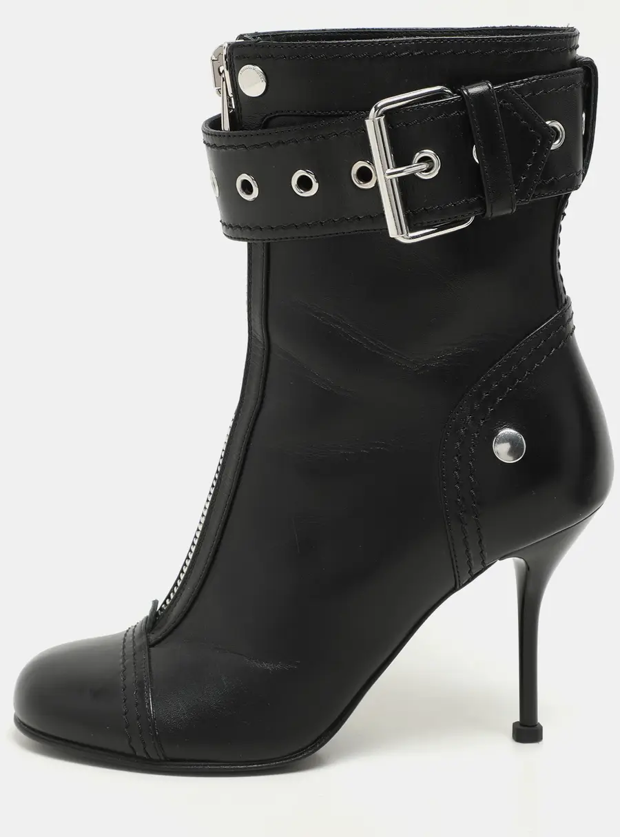 Alexander McQueen Black Leather Ankle Length Boots Size 36