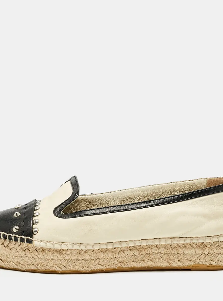 Alexander McQueen Beige/Black Leather Studded Espadrille Flats Size 37