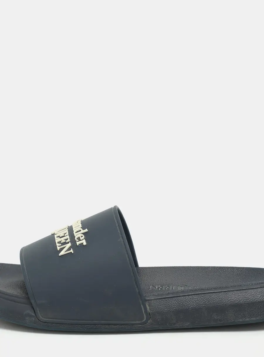 Alexander McQueen Navy Blue Rubber Flat Slides Size 37
