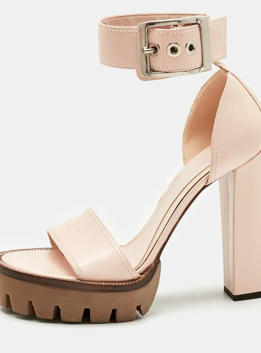 Alexander McQueen Pink Leather Platform Sandals Size 40
