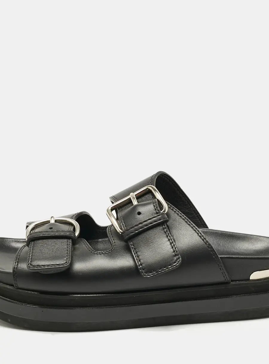 Alexander McQueen Black Leather Hybrid Slide Sandals Size 41
