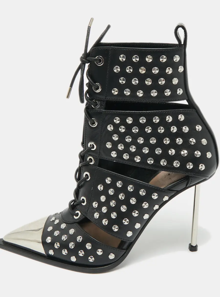 Alexander McQueen Black Cutout Leather Ankle Length Boots Size 39