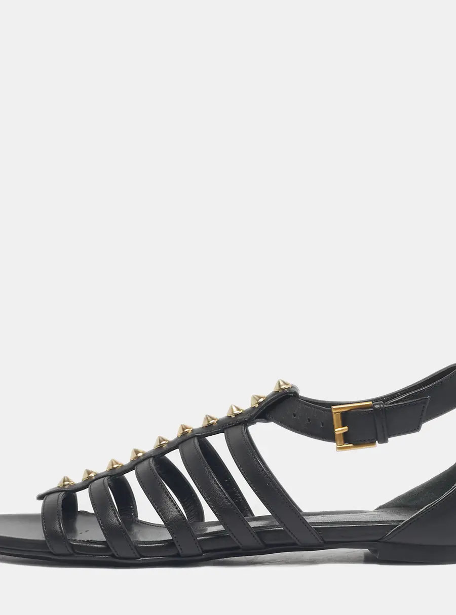 Alexander McQueen Black Leather Studded Flat Sandals Size 38