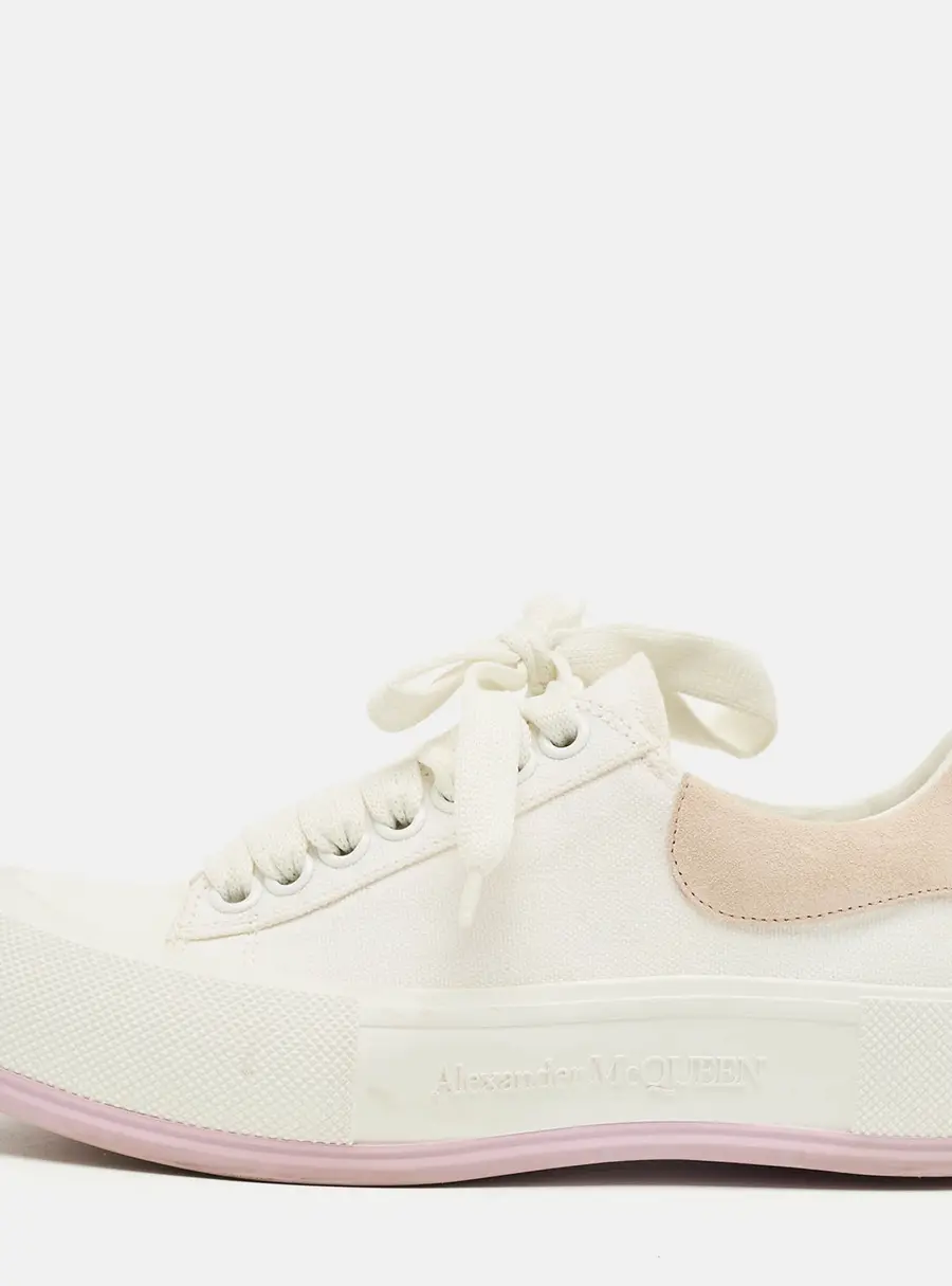 Alexander McQueen White/Beige Canvas and Suede Deck Plimsoll Lace Up Sneakers Size 37