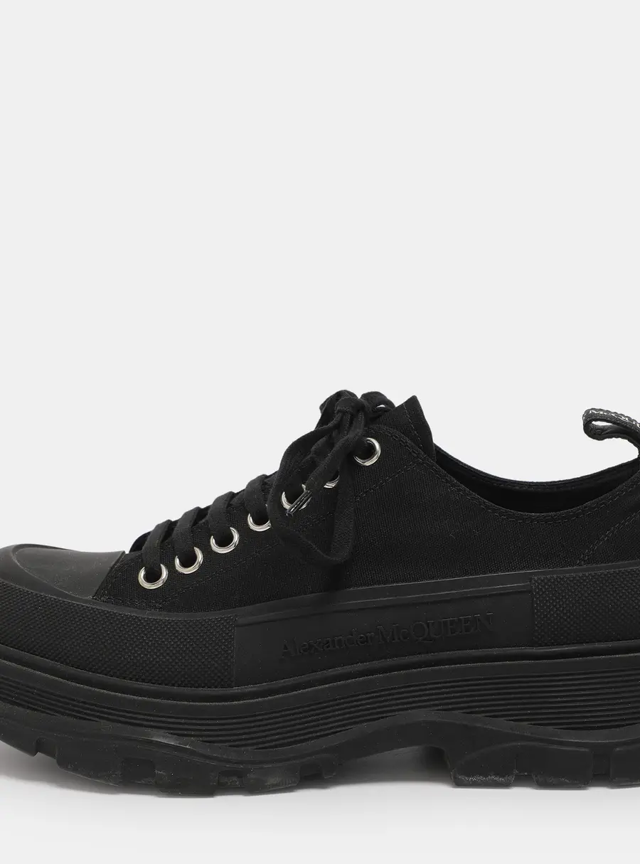 Alexander McQueen Black Canvas Tread Slick Low Top Sneakers Size 41