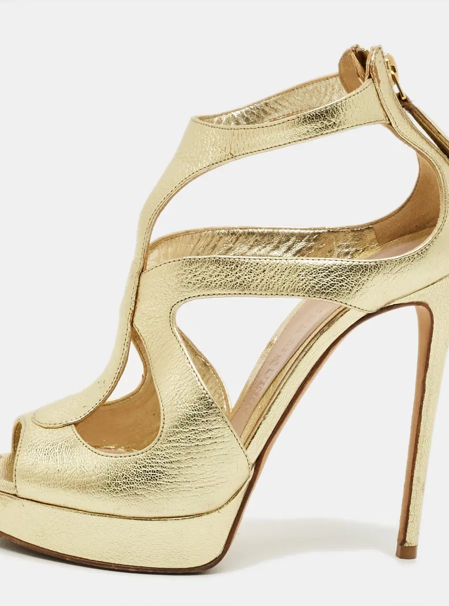 Alexander McQueen Size 36 Gold Leather Ankle Strap Sandals