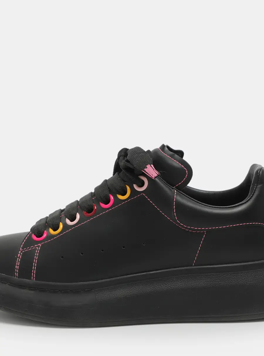 Alexander McQueen Oversized Size 37.5 Black Leather Low Top Sneakers