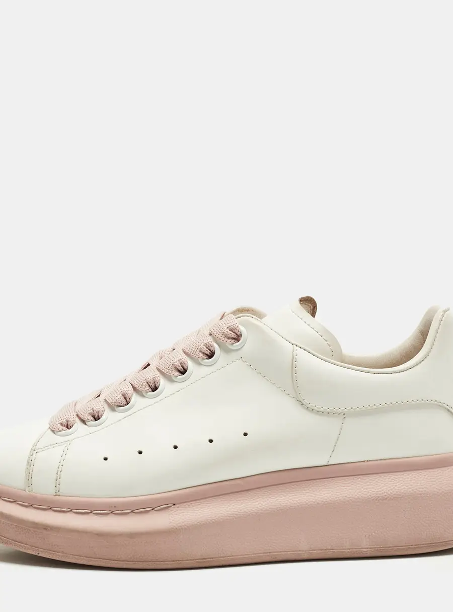 Alexander McQueen Oversized Size 37.5 White/Pink Leather Lace Up Sneakers